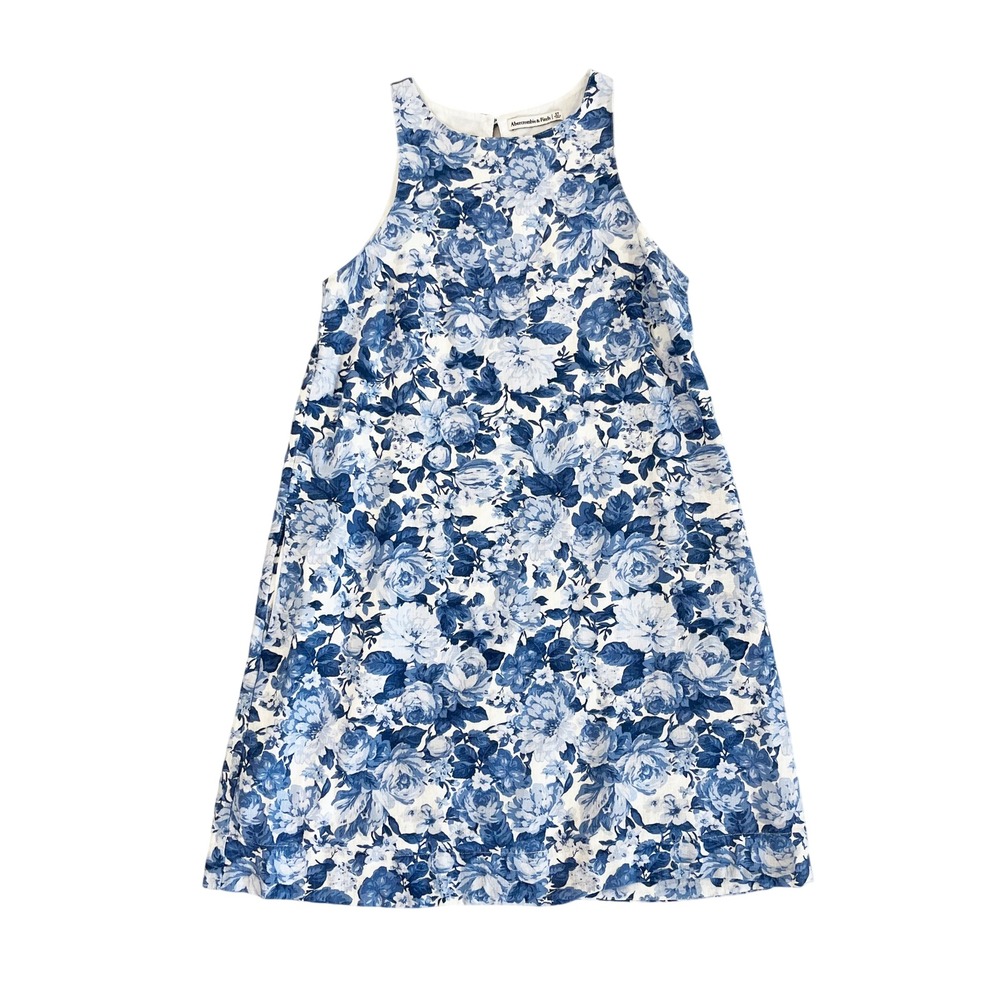 Abercrombie & Fitch Blue White Floral Linen Blend Mini Shift Dress Sz Small Tall